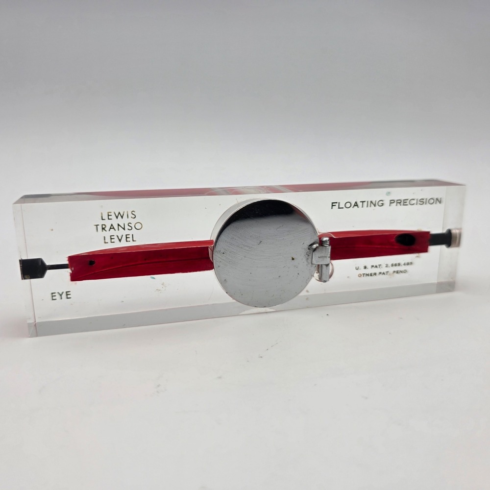 Lewis Transo Level Floating Precision Protractor Red Lucite Block 6in